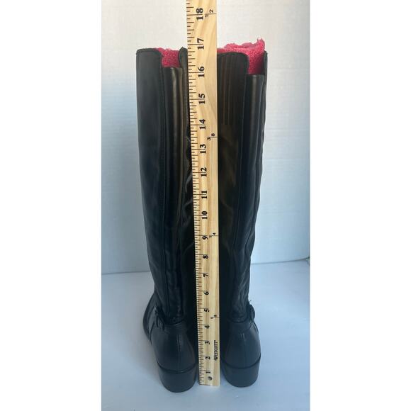 Born Helen Black Leather Knee High Zip Closure Round Toe Stacked Heel Boots 7 - Picture 10 of 15